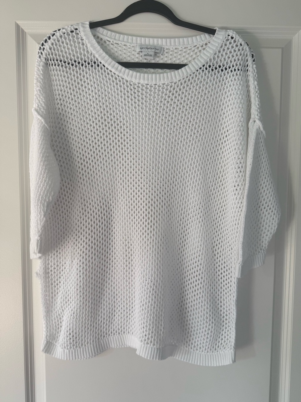 Liz Claiborne White Open-Weave Crewneck Sweater